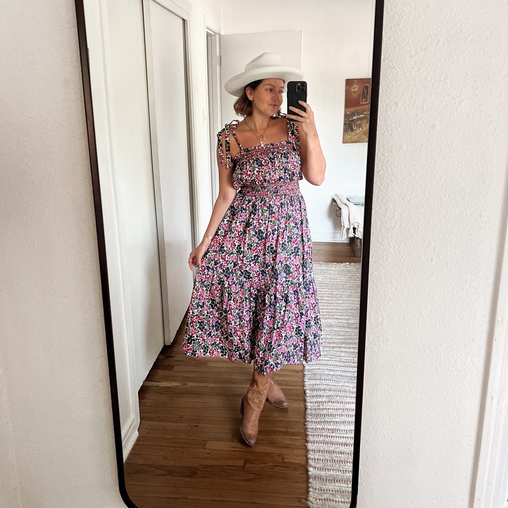 J. Crew Smocked Midi Dress in Watermark Floral Print